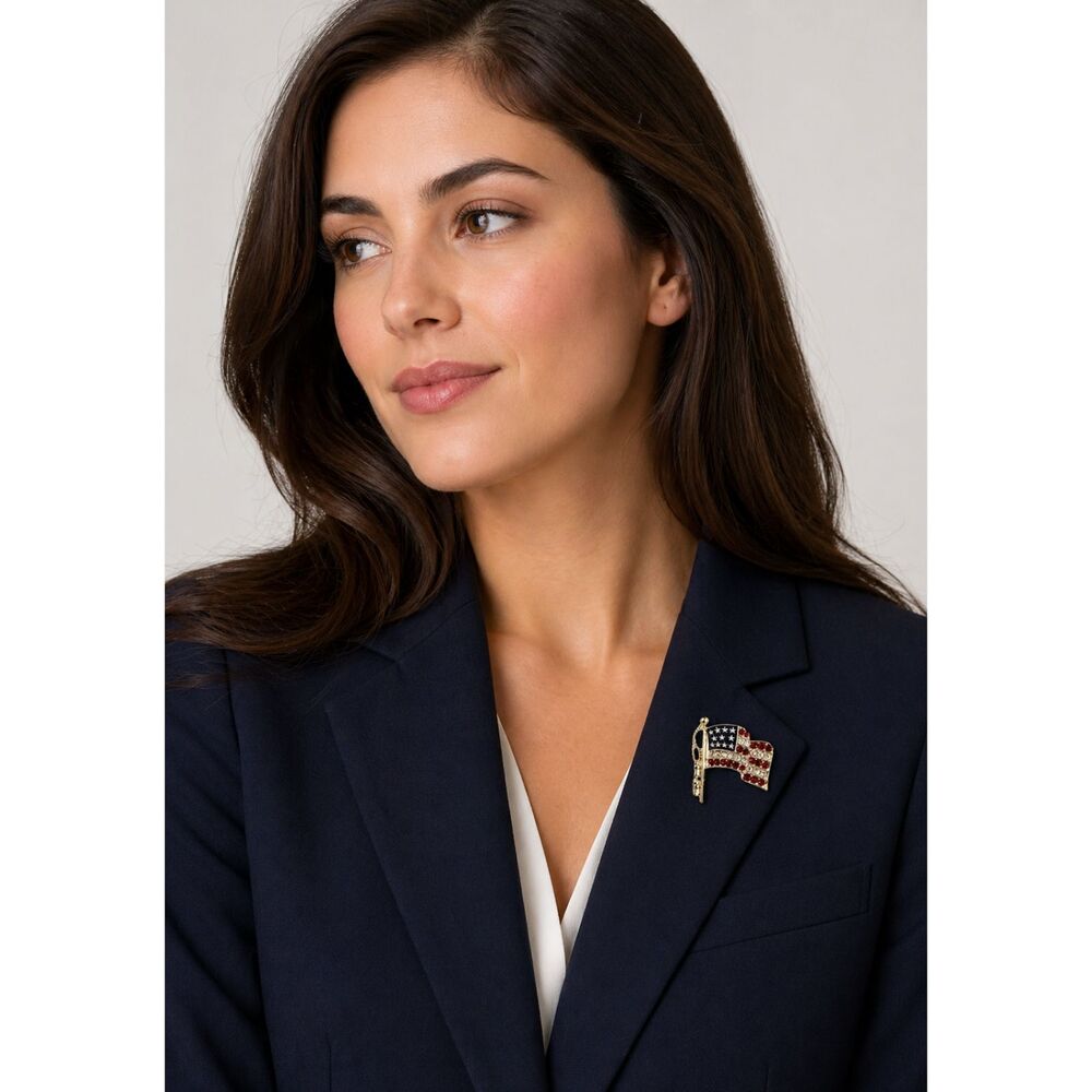 Napier Brooch Rhinestone Flag Gold-tone Hardware